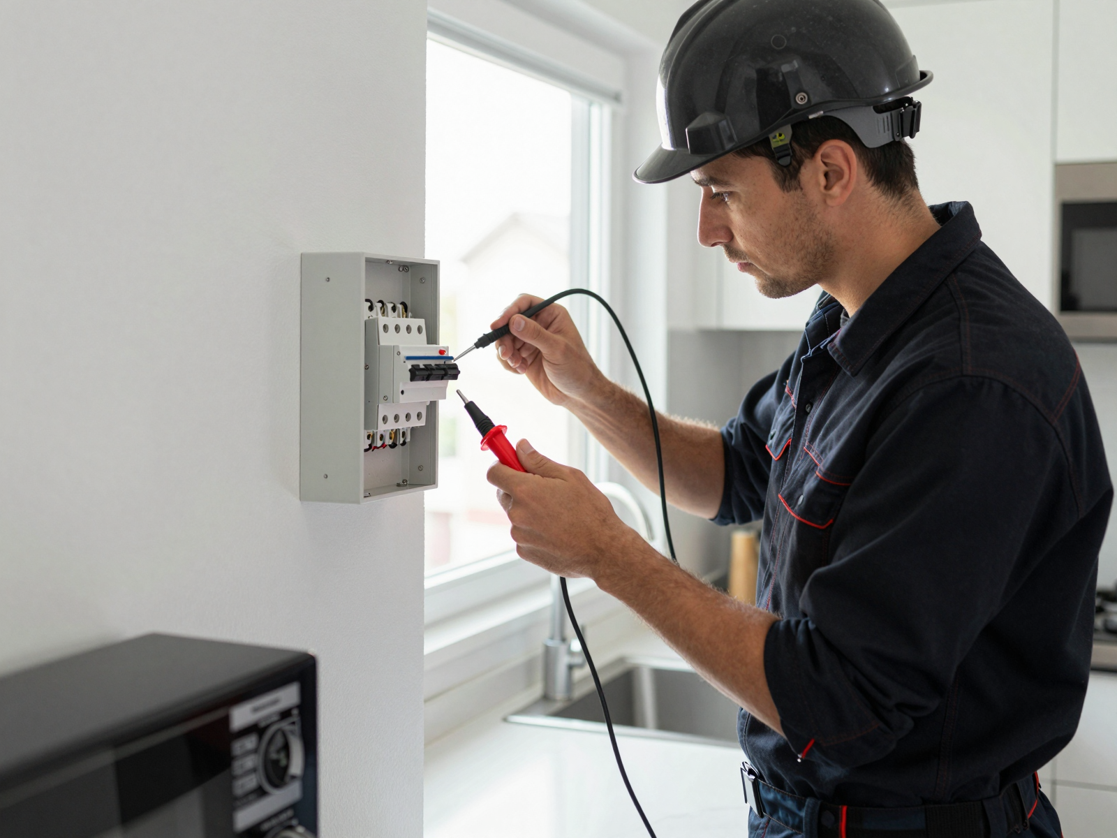 Electrician working on residential electrical installation